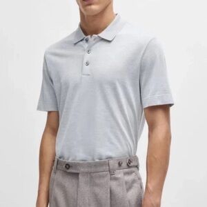 Hugo Boss Light Gray Polo Shirt blend Italian silk/cotton